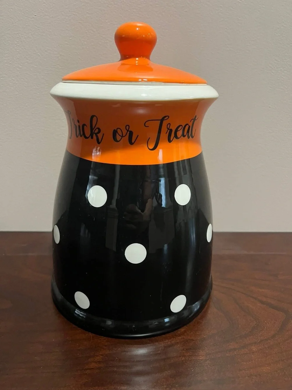 Terramoto Halloween 'Trick or Treat' Ceramic Canister - Orange,  Black and white